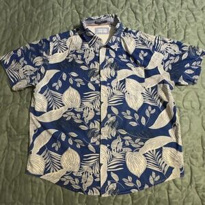Sz 2XL Oxford Blue You Are Awesome Men's Shirt Short Sleeve Button Hawaiian Leaf